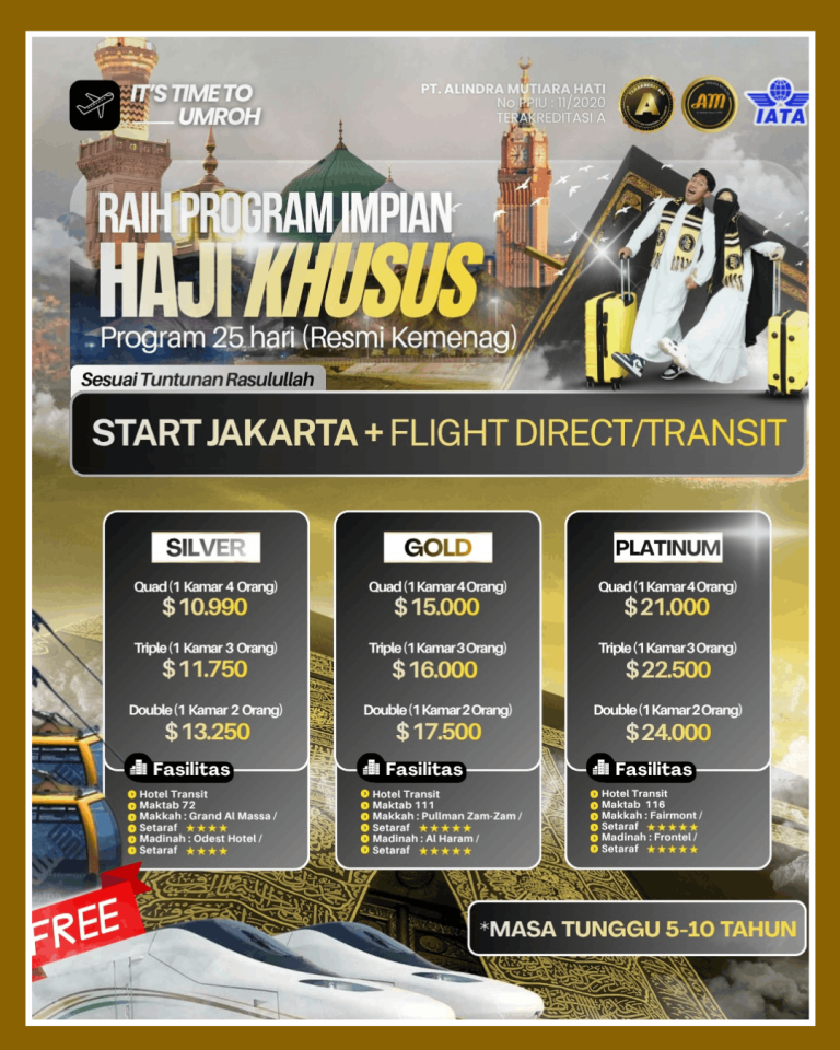 Read more about the article Biaya Haji Plus / Haji Khusus / ONH Plus 2027–2028 Akreditasi “A”